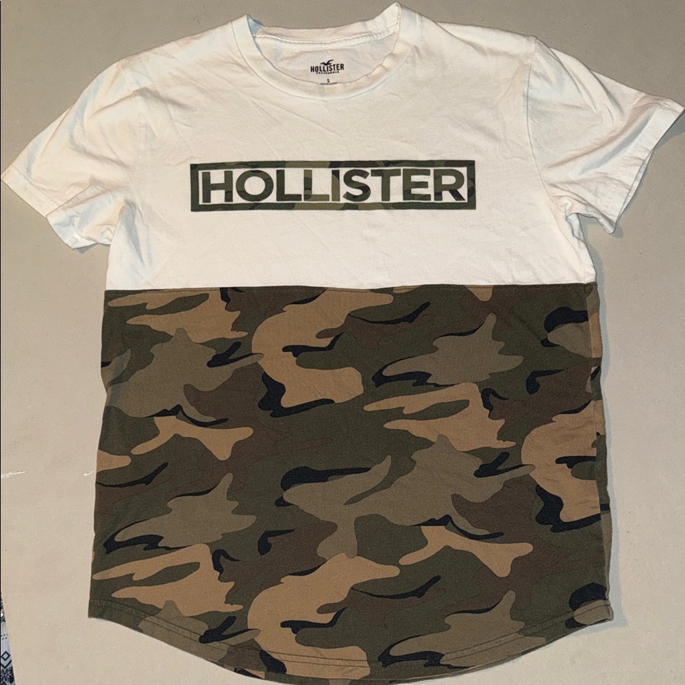 Hollister White and Camouflage Tee